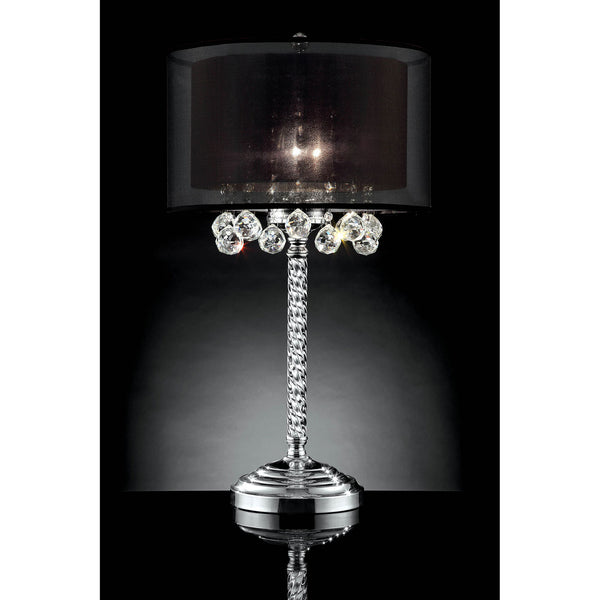 Table Lamp with Twisted Crystal Stand and Hanging Cystal Droplets Silver