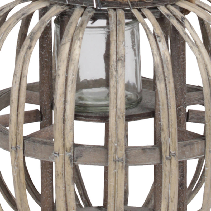 Lattice Design Round Lantern With Glass Hurricane Candle Holder small brown-zoom-