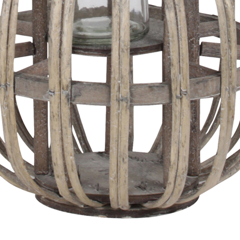 Lattice Design Round Lantern With Glass Hurricane Candle Holder small brown-zoom-
