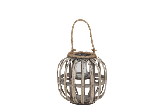Lattice Design Round Lantern With Glass Hurricane Candle Holder small brown