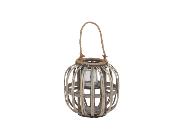 Lattice Design Round Lantern With Glass Hurricane Candle Holder small brown