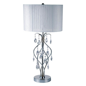 Table Lamp with Drum Shade and Interlocking Stem Design Silver and White-zoom-