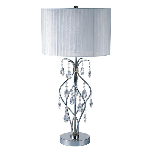Table Lamp with Drum Shade and Interlocking Stem Design Silver and White