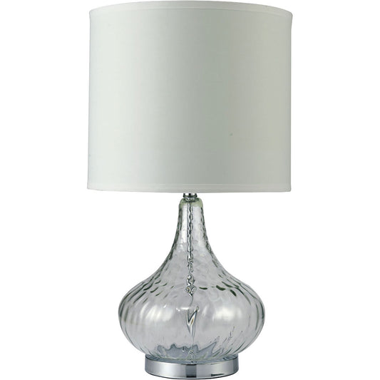 Table Lamp with Gourd Shaped Body and Circular Drum Shade Silver and Clear