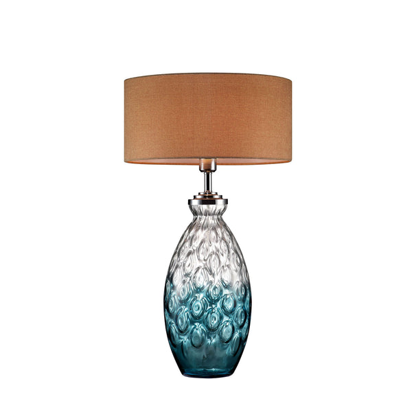 Table Lamp with Hand blown glass pattern and Bottle Base Silver and Blue