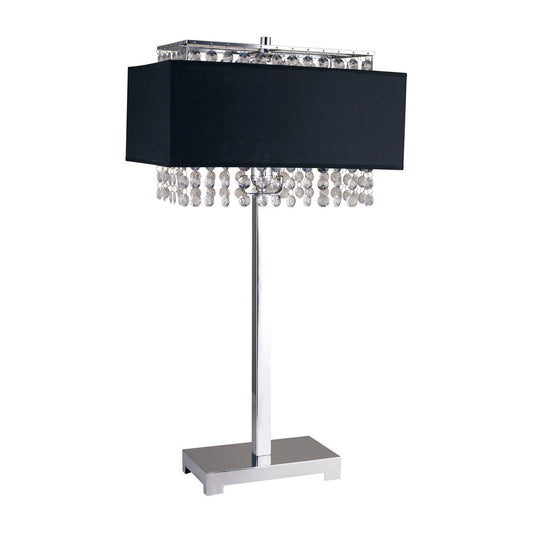 Table Lamp with Hanging Crystal and Rectangular Base Black and Silver