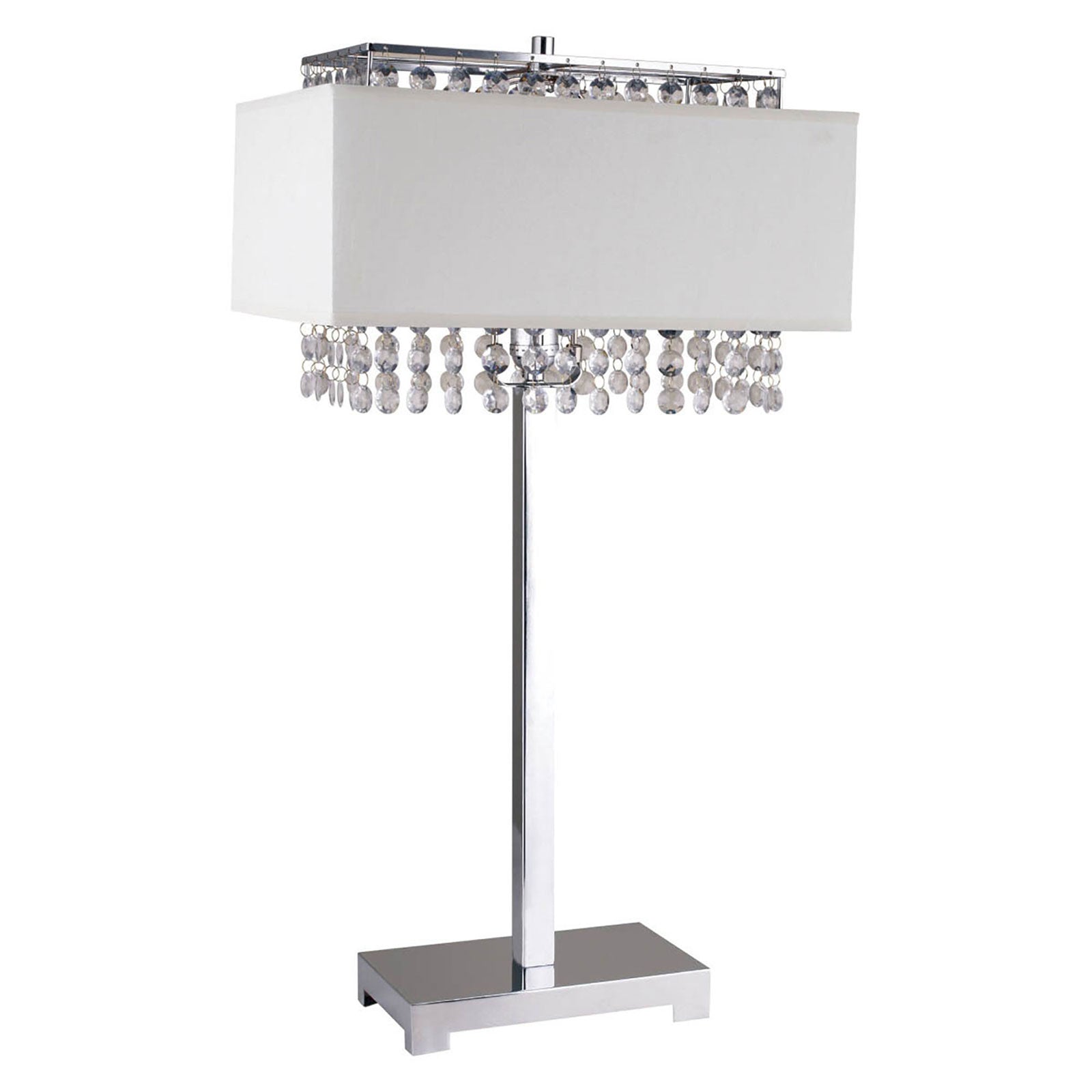 Table Lamp with Hanging Crystal and Rectangular Base White and Silver-zoom-1