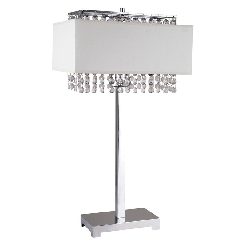 Table Lamp with Hanging Crystal and Rectangular Base White and Silver-zoom-