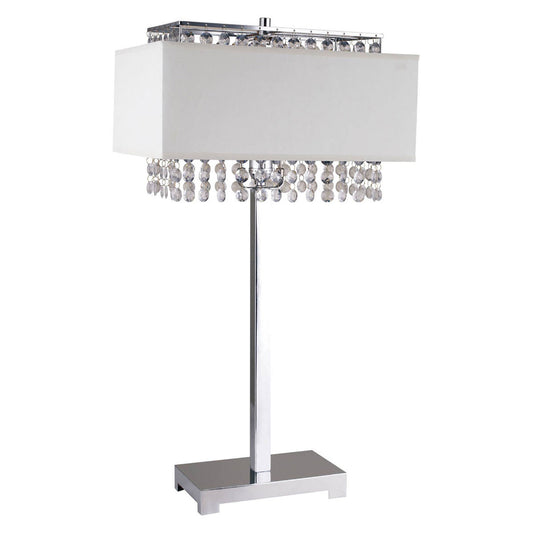 Table Lamp with Hanging Crystal and Rectangular Base White and Silver