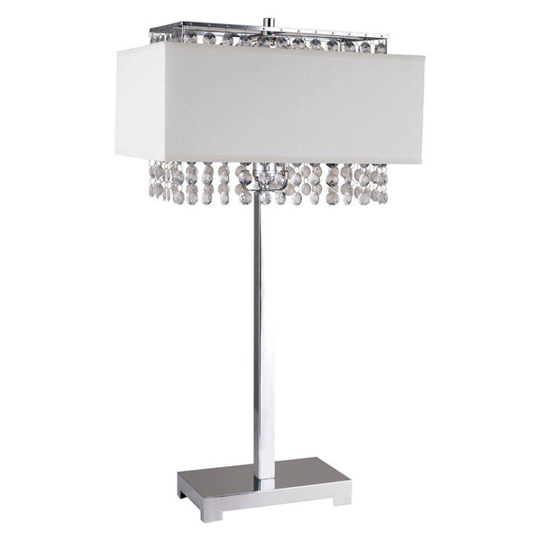 Table Lamp with Hanging Crystal and Rectangular Base White and Silver