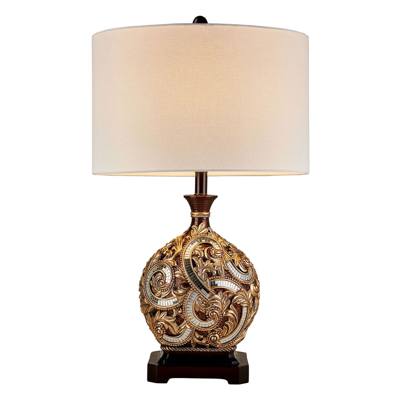 Table Lamp with Engraved Floral Motifs and Mosaic Details Brown and Gold-zoom-