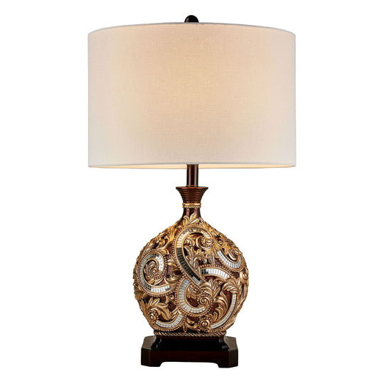 Table Lamp with Engraved Floral Motifs and Mosaic Details Brown and Gold