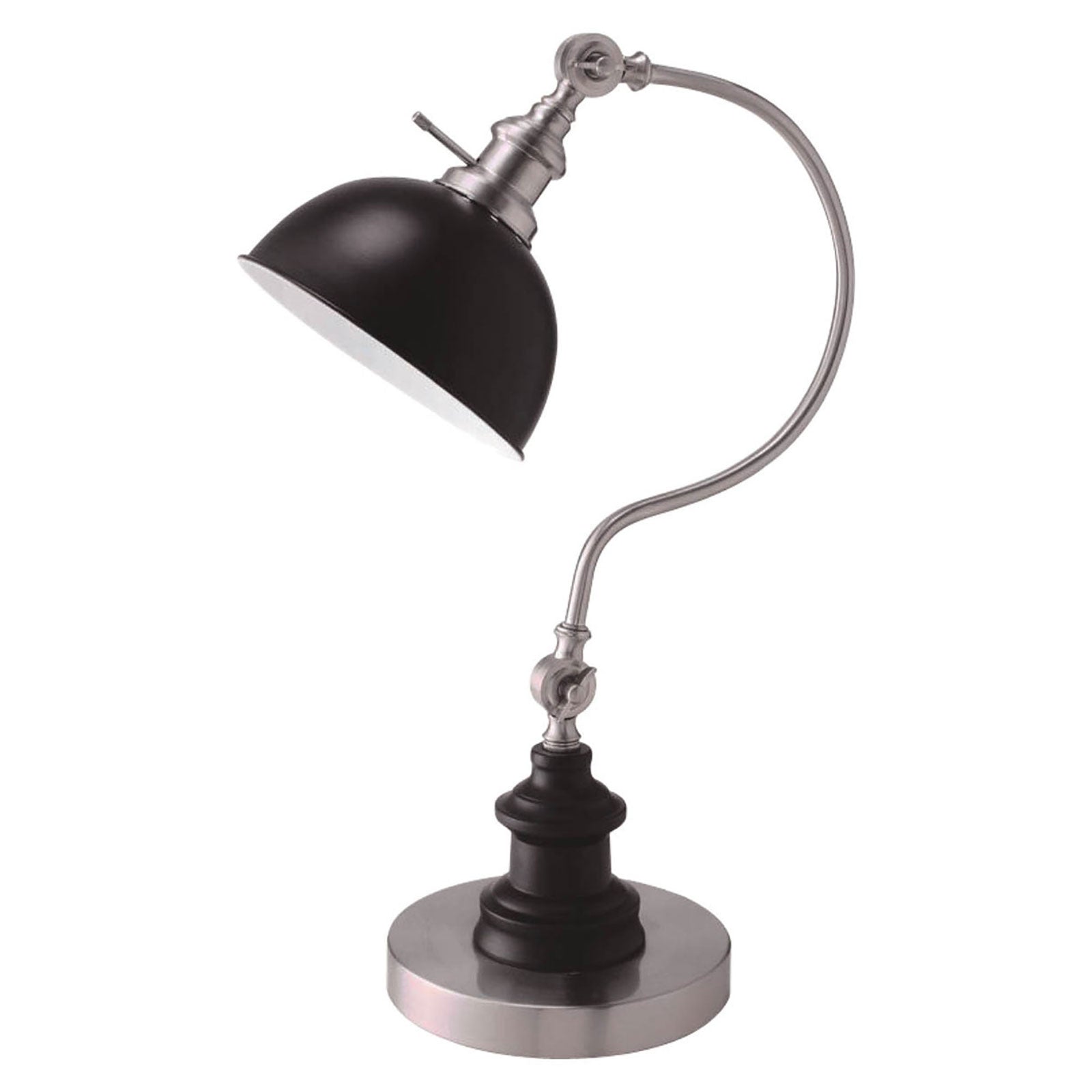 Industrial Style Vintage Table Lamp with Curved Stem Silver and Black