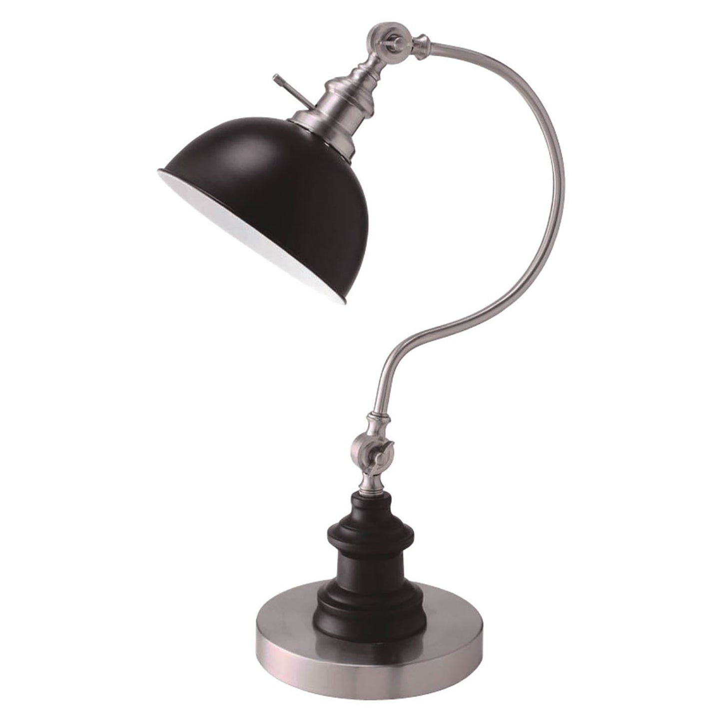 Industrial Style Vintage Table Lamp with Curved Stem Silver and Black