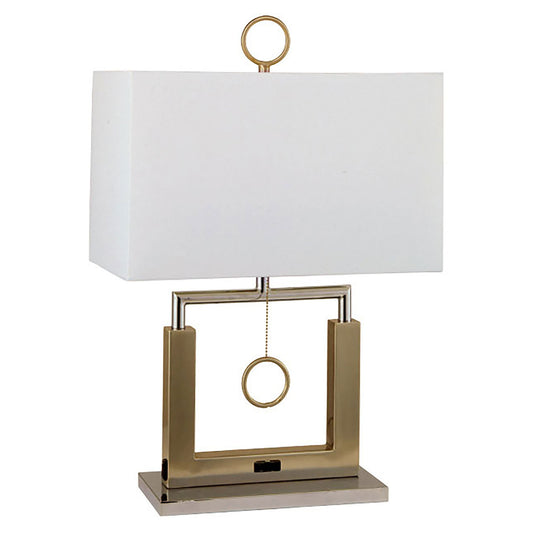 27 Inch Square Table Lamp Pull chain Switch Metal Frame White Gold