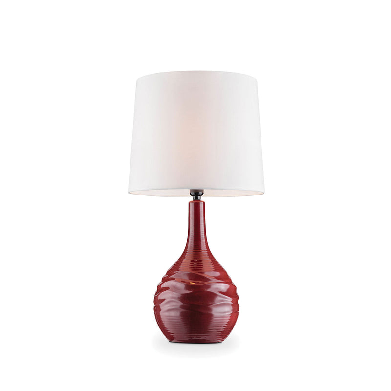 Table Lamp with Textured Ceramic Base and Drum Shaped Shade Red-zoom-