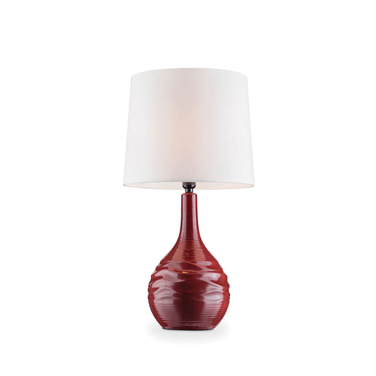 Table Lamp with Textured Ceramic Base and Drum Shaped Shade Red