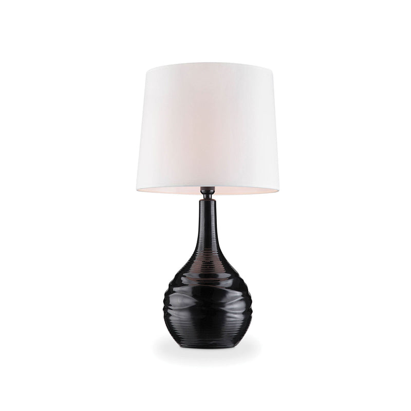 Table Lamp with Textured Ceramic Base and Drum Shaped Shade Red-zoom-
