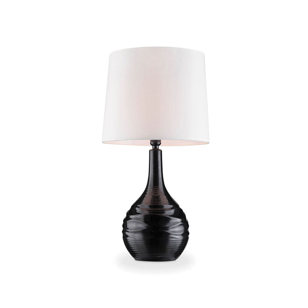 Table Lamp with Textured Ceramic Base and Drum Shaped Shade Red
