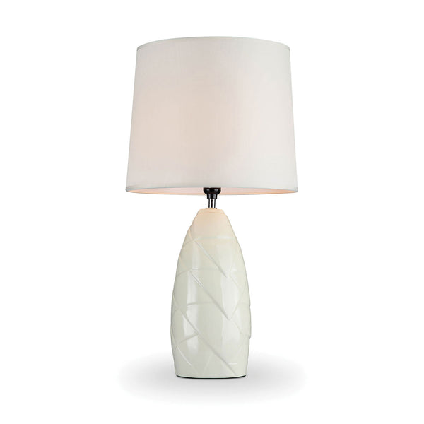 Table Lamp with Curved Base and Drum Shaped Shade Off white and Silver