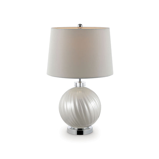 Table Lamp with Round Ball Base and Flared Drum Shade Off white and Silver