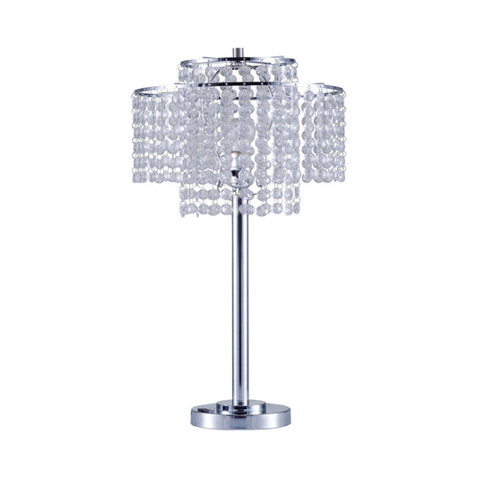 Contemporary Style Table Lamp with Stalk Support and Tier Base Silver