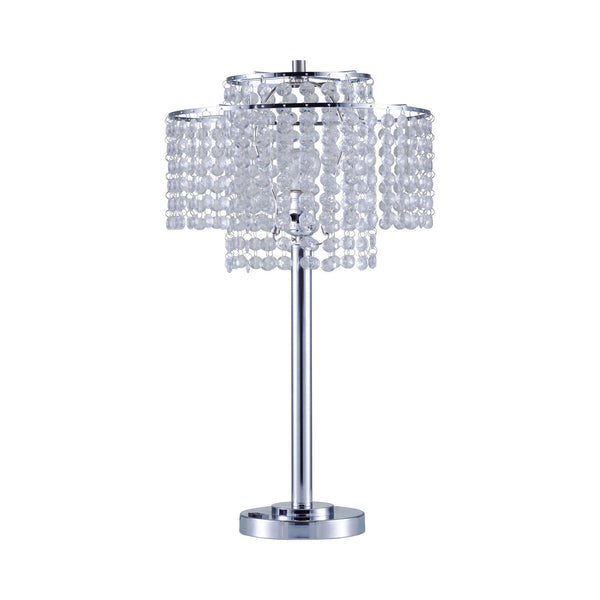 Contemporary Style Table Lamp with Stalk Support and Tier Base Silver