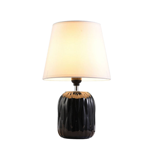 Cylindrical Ripped Pattern Table Lamp with Flared Shade Black and Silver