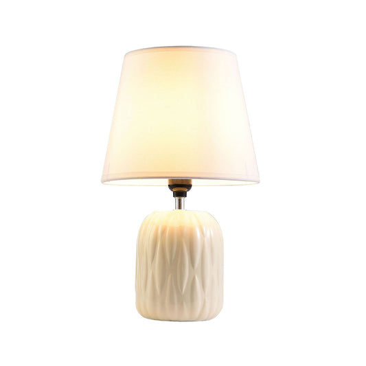 Contemporary Style Cylindrical Ripped Pattern Table Lamp Off white