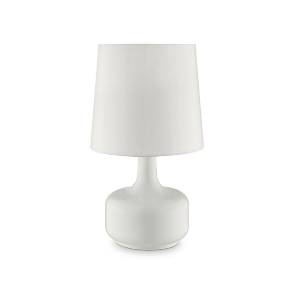 Contemporary Table Lamp with Tapered Drum Shade and Pot Belly Base White