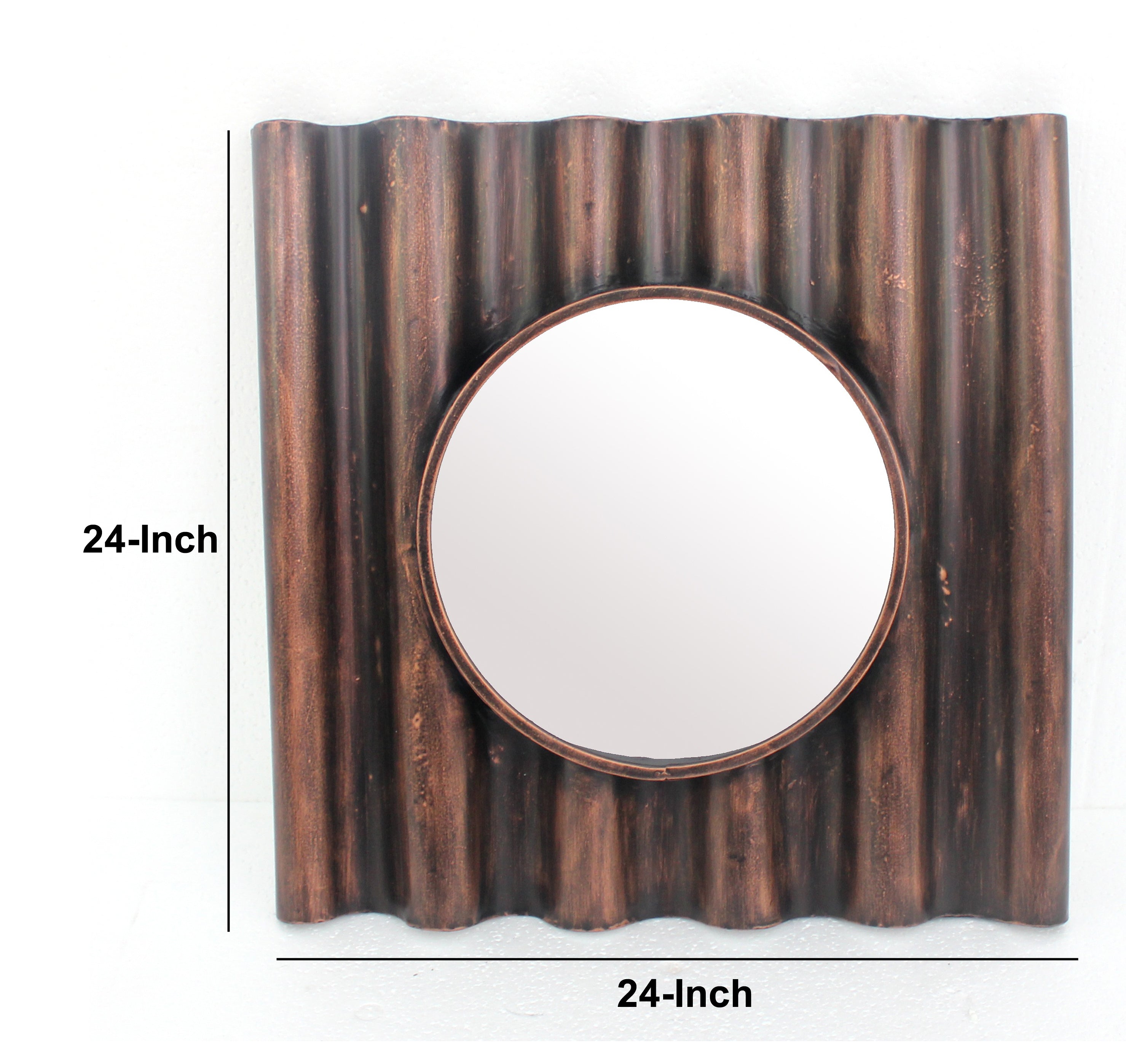 Traditional Style Wooden Round Mirror With Panpipe Style Frame Brown-zoom-5
