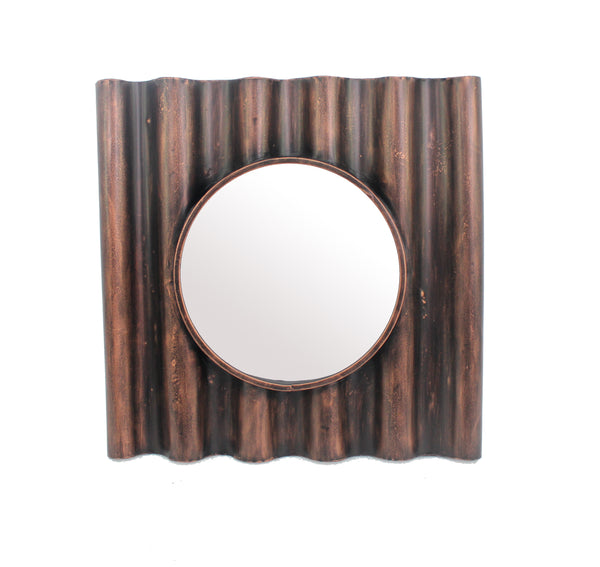 Traditional Style Wooden Round Mirror With Panpipe Style Frame Brown