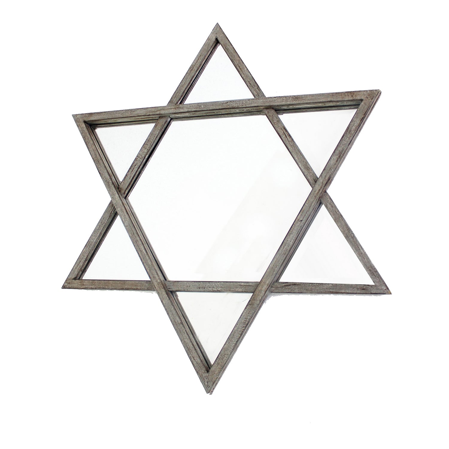Transitional Wooden Wall Mirror With Hexagram Shape Design Brown-zoom-1