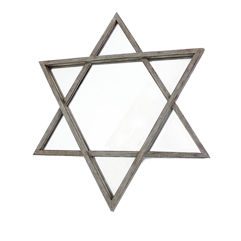 Transitional Wooden Wall Mirror With Hexagram Shape Design Brown-zoom-