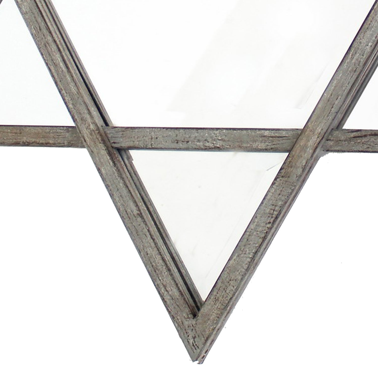 Transitional Wooden Wall Mirror With Hexagram Shape Design Brown