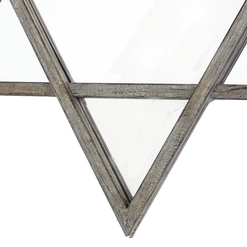 Transitional Wooden Wall Mirror With Hexagram Shape Design Brown-zoom-