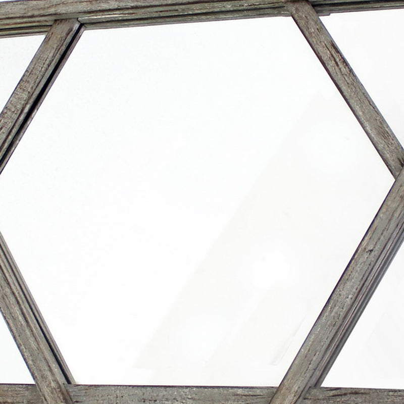 Transitional Wooden Wall Mirror With Hexagram Shape Design Brown-zoom-