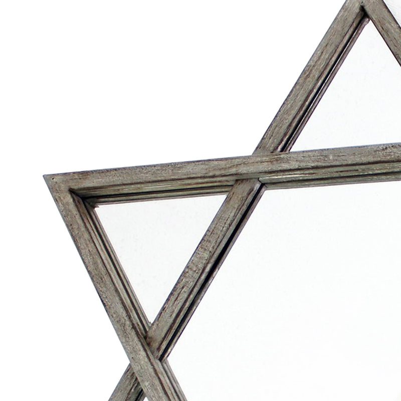 Transitional Wooden Wall Mirror With Hexagram Shape Design Brown-zoom-