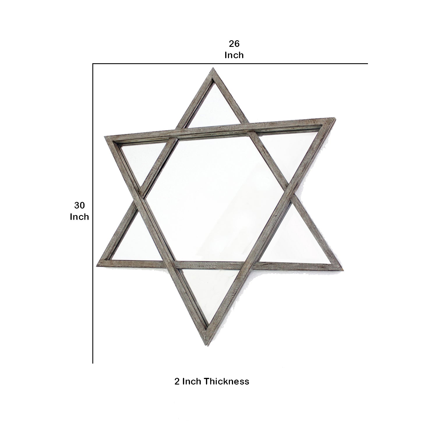 Transitional Wooden Wall Mirror With Hexagram Shape Design Brown-zoom-5