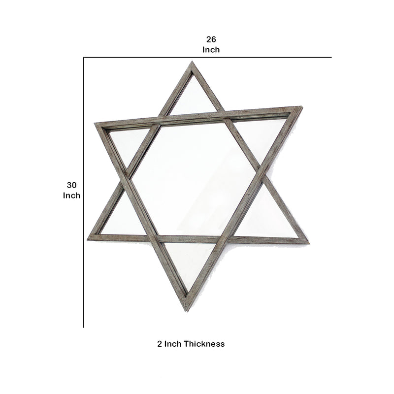 Transitional Wooden Wall Mirror With Hexagram Shape Design Brown-zoom-