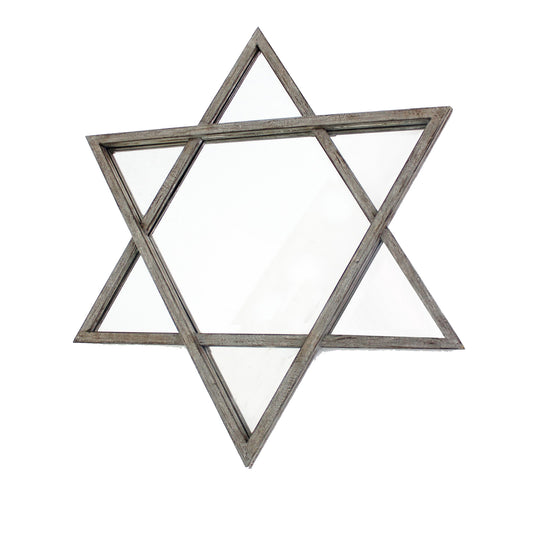 Transitional Wooden Wall Mirror With Hexagram Shape Design Brown
