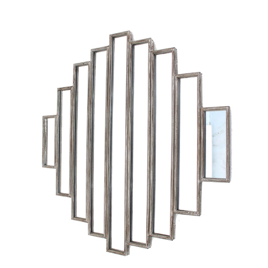Wooden Wall Mirror With Multiple Framed Sculptures Silver
