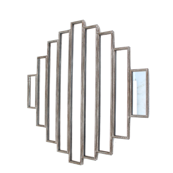 Wooden Wall Mirror With Multiple Framed Sculptures Silver