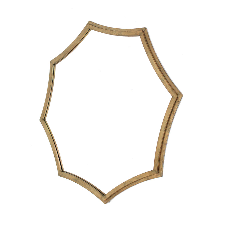 Wooden Wall Mirror With Curved Hexagram Shape Frame Brown-zoom-