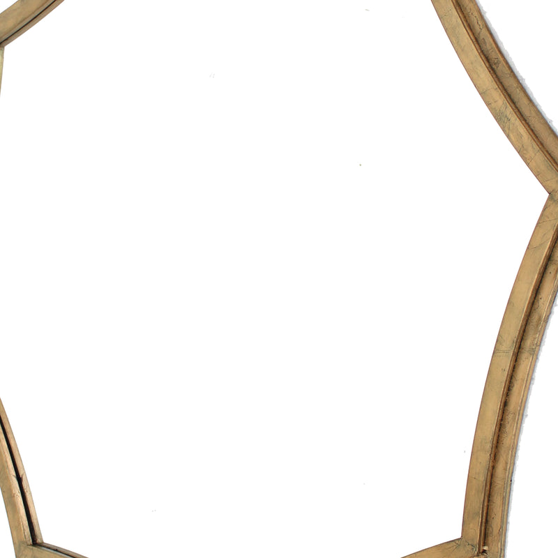 Wooden Wall Mirror With Curved Hexagram Shape Frame Brown-zoom-