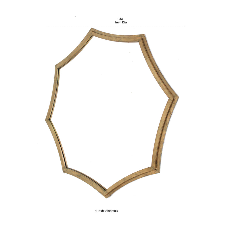 Wooden Wall Mirror With Curved Hexagram Shape Frame Brown-zoom-