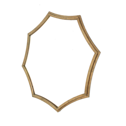 Wooden Wall Mirror With Curved Hexagram Shape Frame Brown