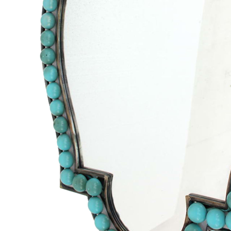 Quatrefoil Shape Metal Wall Mirror With Pearl Accents Blue And Brown-zoom-