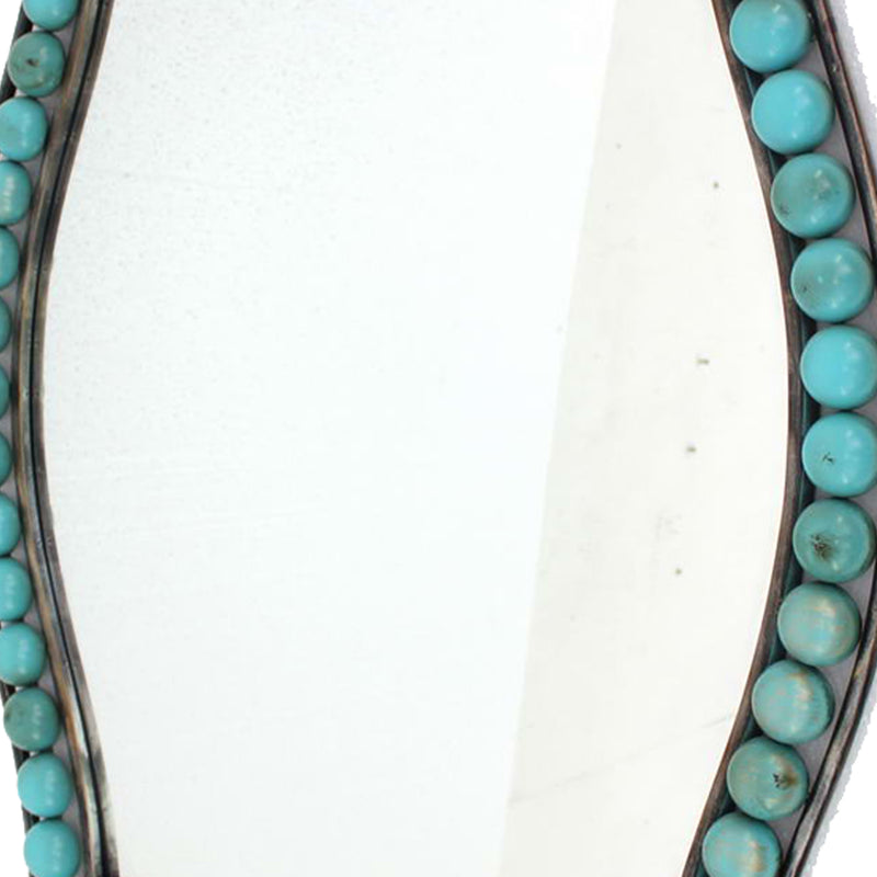 Quatrefoil Shape Metal Wall Mirror With Pearl Accents Blue And Brown-zoom-