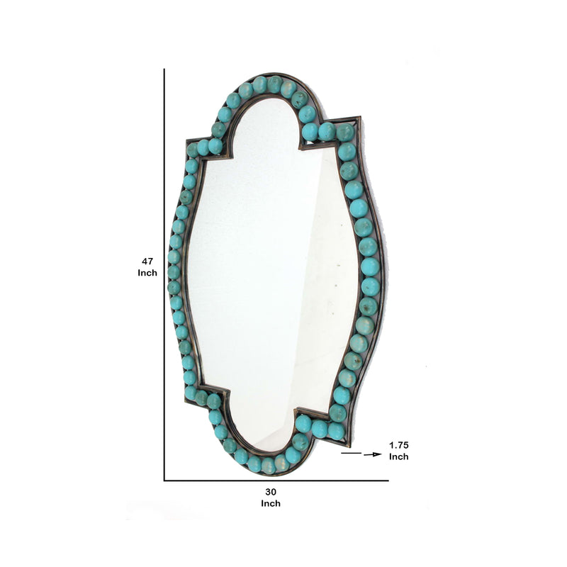 Quatrefoil Shape Metal Wall Mirror With Pearl Accents Blue And Brown-zoom-